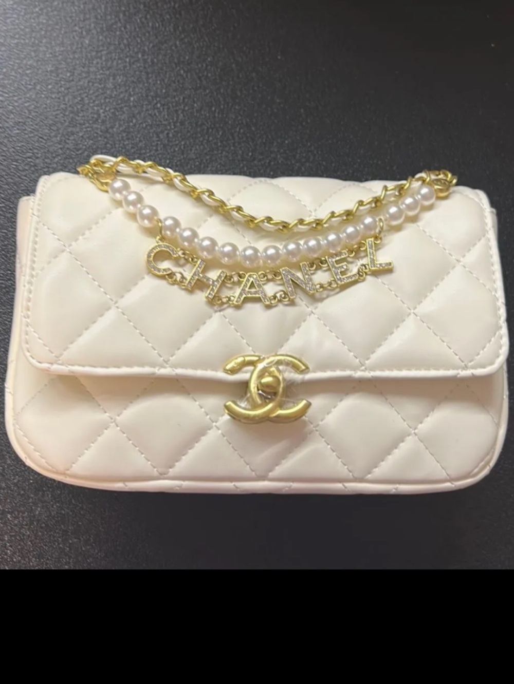 NIB White Quilted Pearl-Accent Crossbody Bag— GWP
